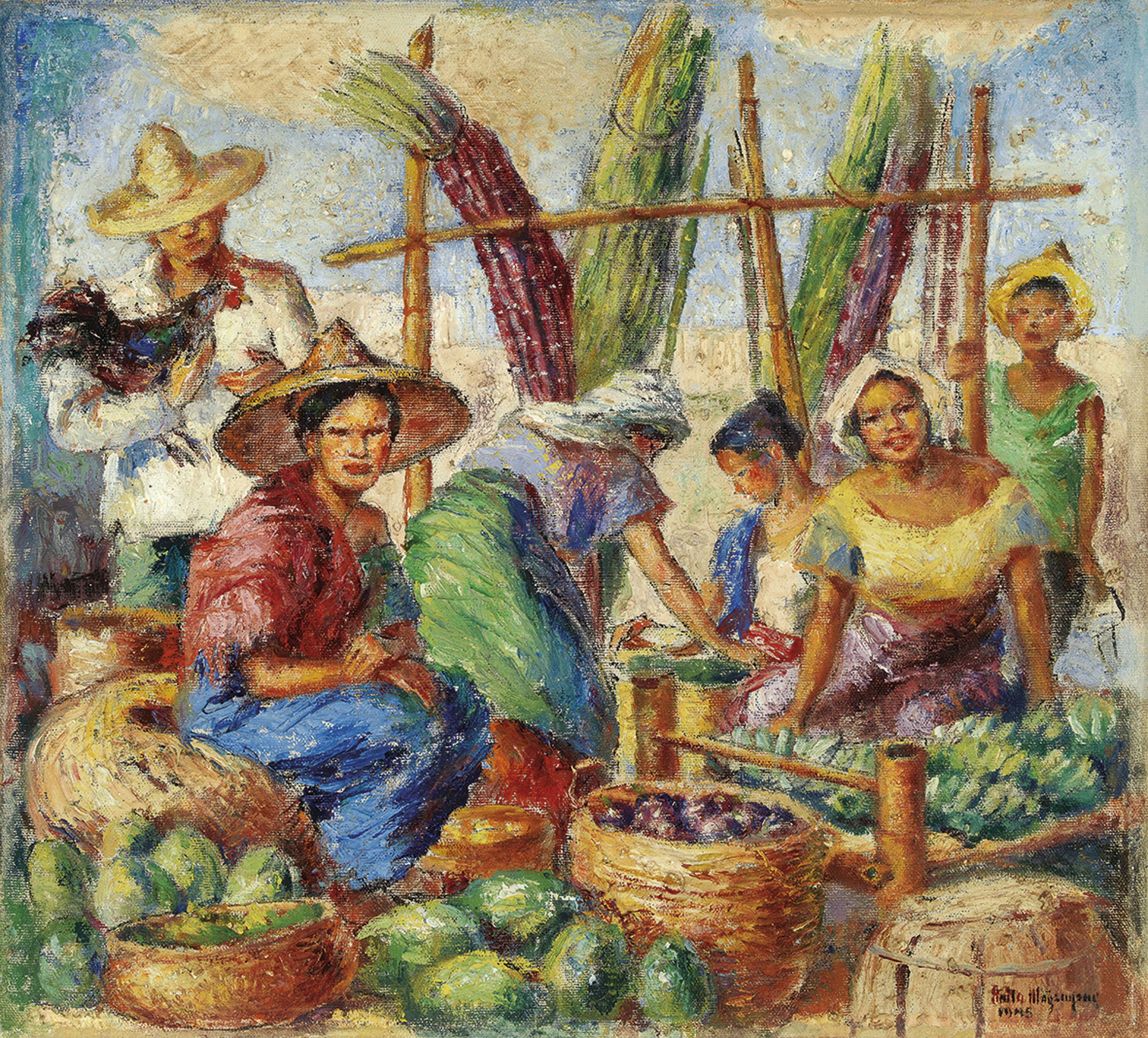 Anita Magsaysay-Ho フィリピン人アーティストのプレート作品 Anita Magsaysay-Ho | Fruit Vendors | 1960 | Painting Poster | Wall