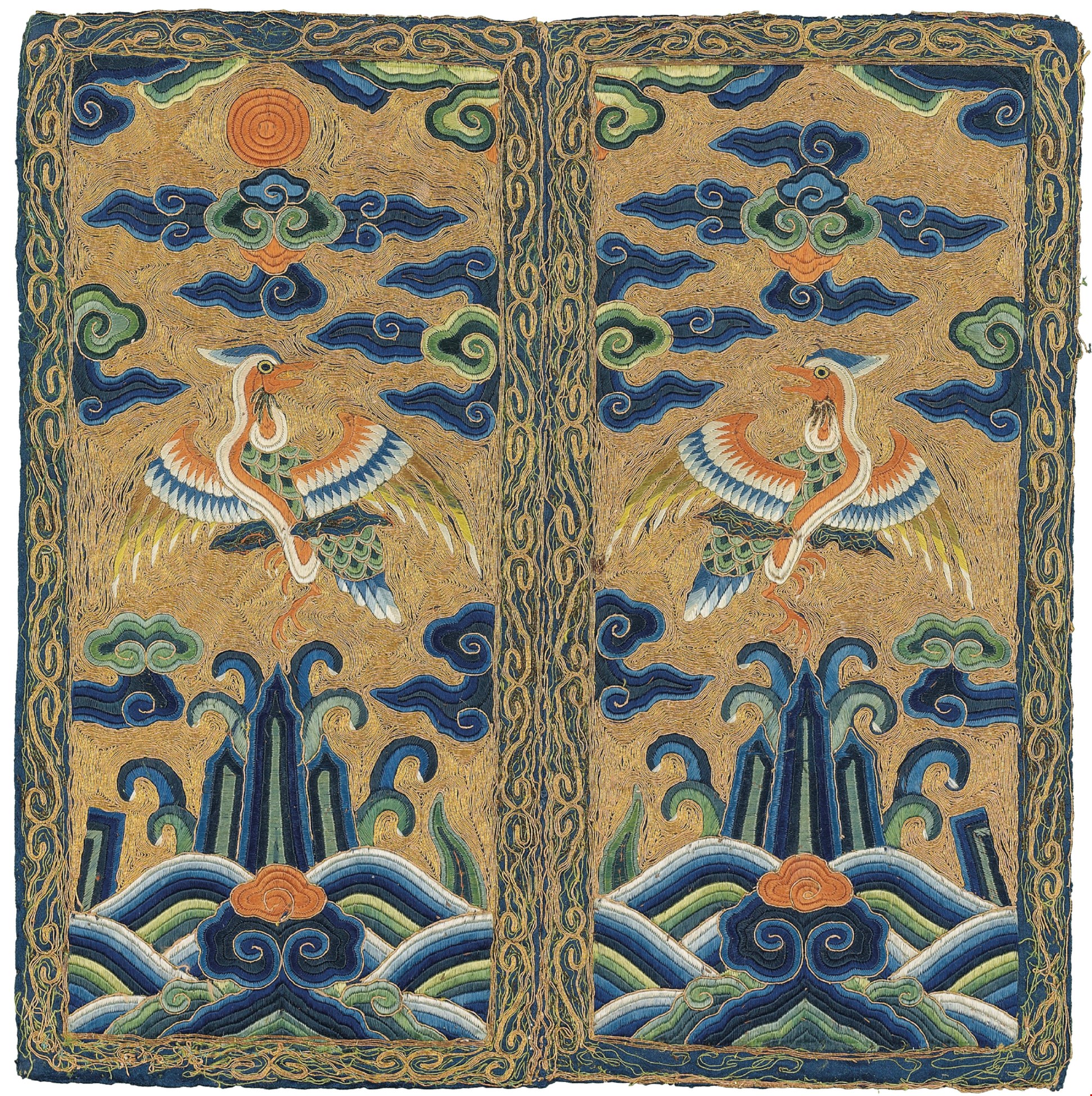 AN EMBROIDERED CIVIL OFFICIAL'S RANK BADGE OF MANDARIN DUCKS,BUZI