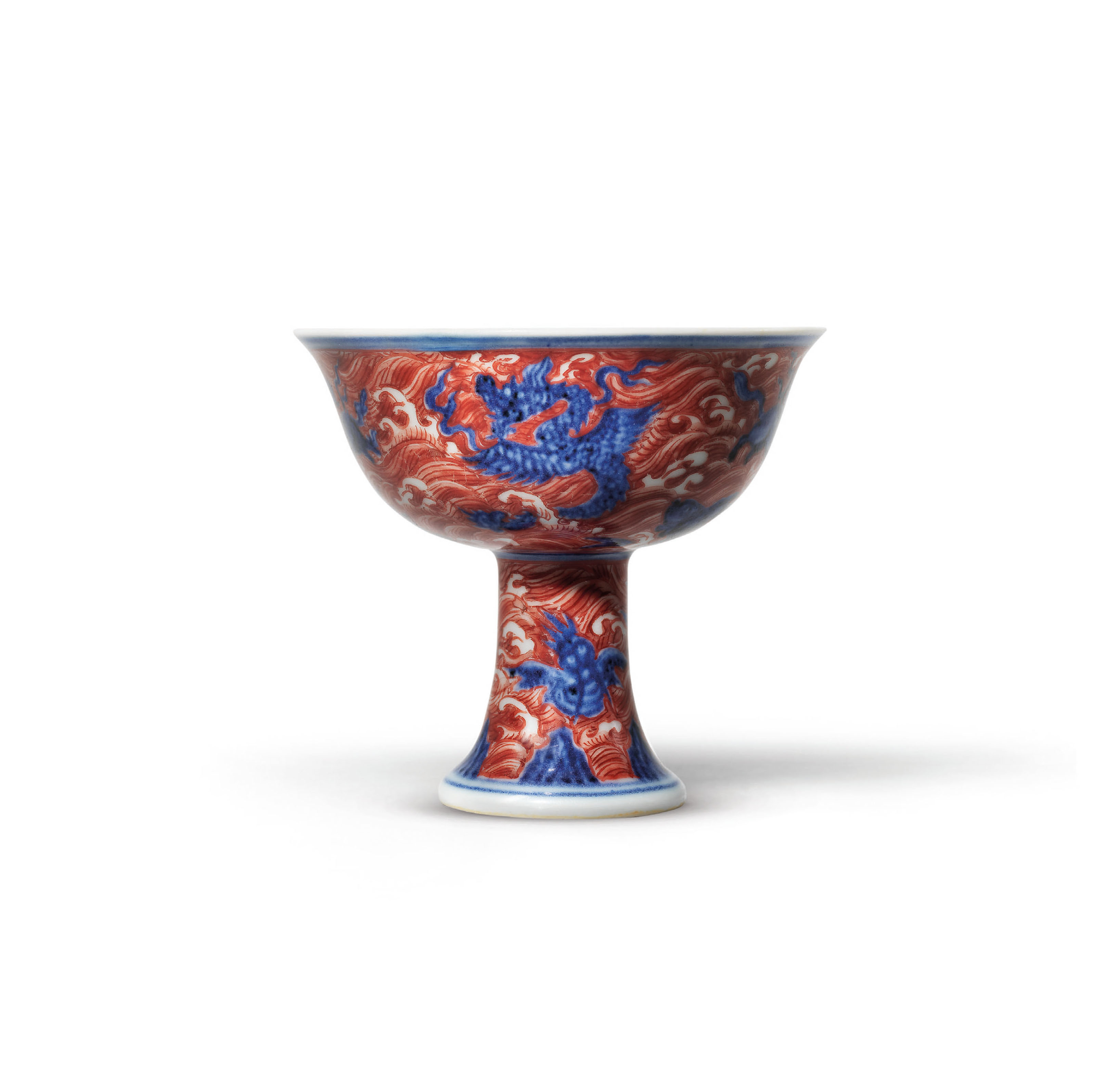 清康熙青花釉裡紅四景讀書樂詩文筆筒三行六字楷書款, KANGXI SIX