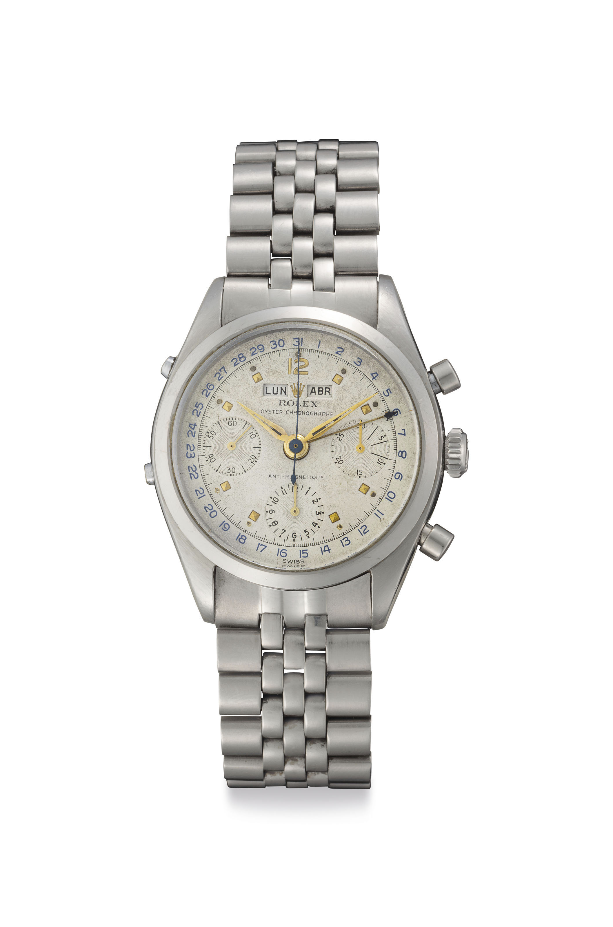 Rolex. A Very Fine and Rare Stainless Steel Triple Calendar Chronograph  Wristwatch with Bracelet