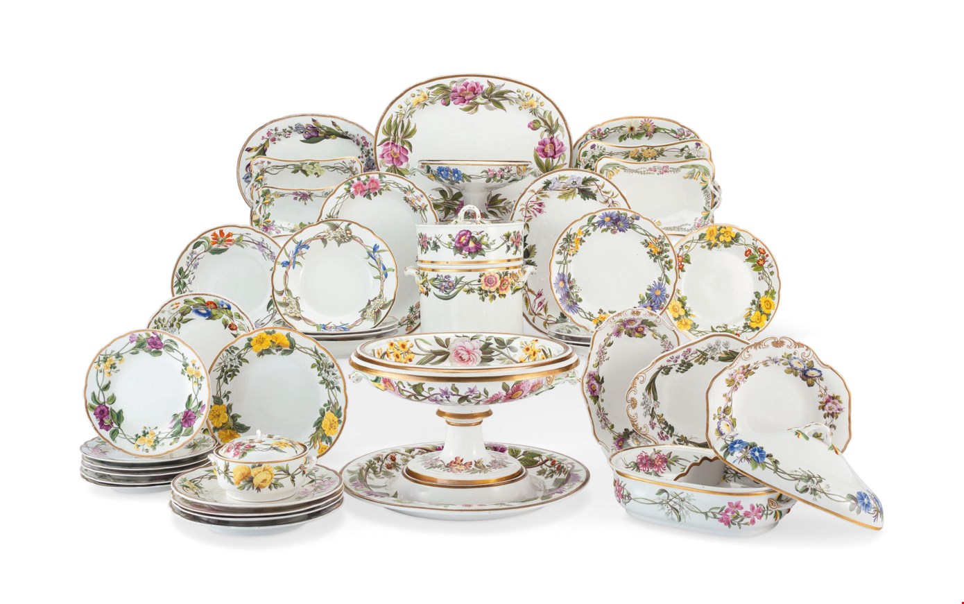 A SPODE FELDSPAR PORCELAIN BOTANICAL PART SERVICE, CIRCA 182147, PUCE