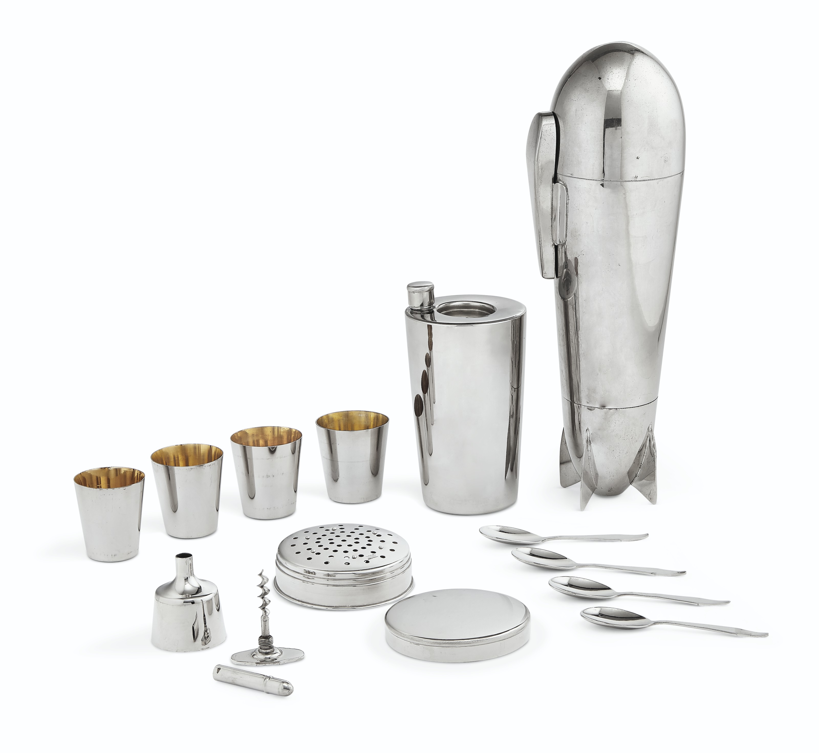 A GERMAN SILVER-PLATED 'ZEPPELIN' COCKTAIL SHAKER, DESIGNED BY