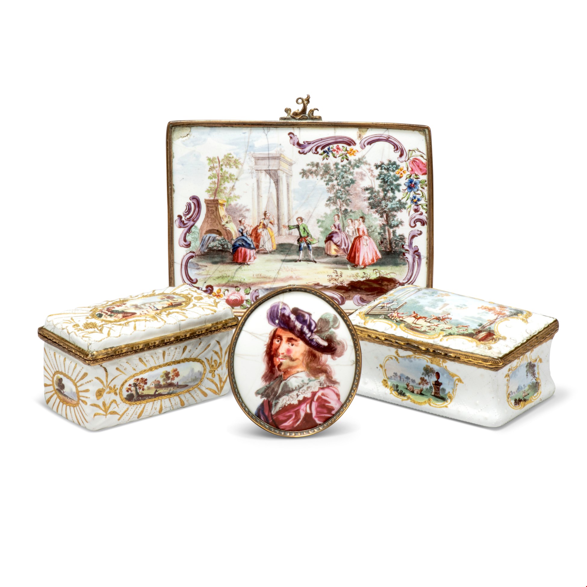 TWO III GILTMETALMOUNTED ENAMEL SNUFFBOXES, SECOND HALF 18TH