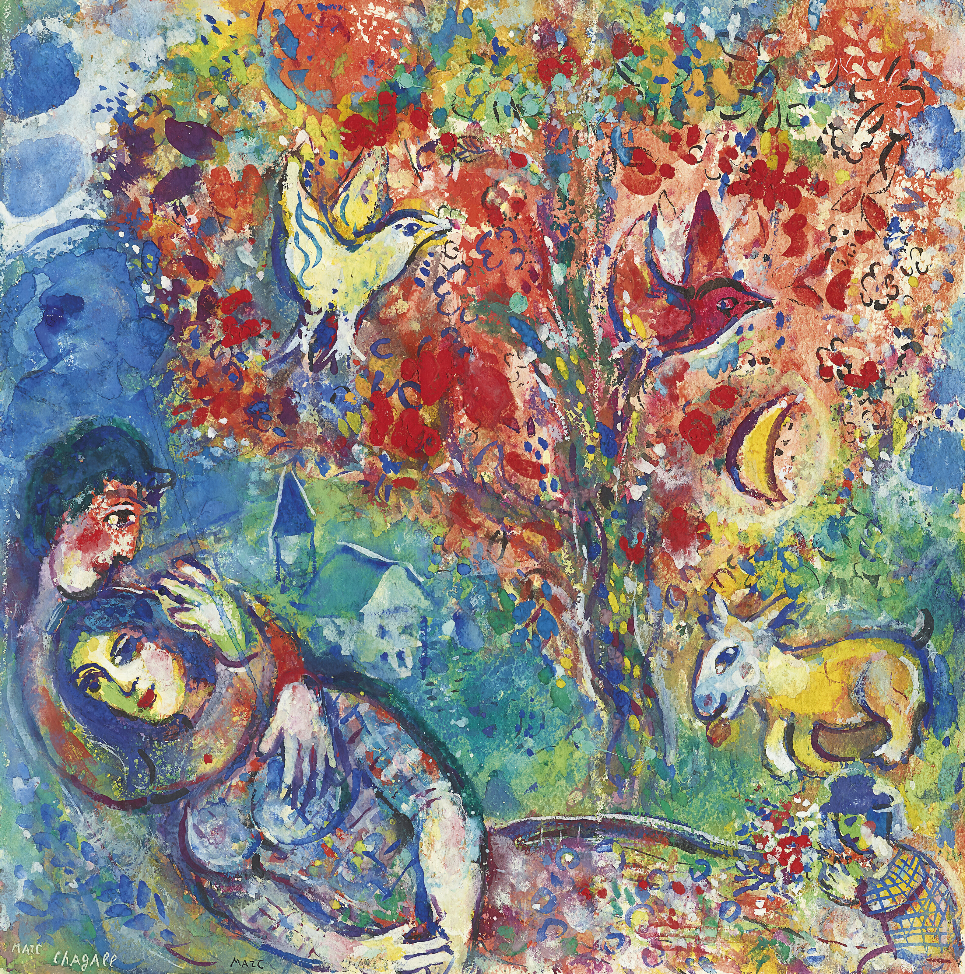 MARC CHAGALL (1887-1985), Couple sous l'arbre ou Les amoureux