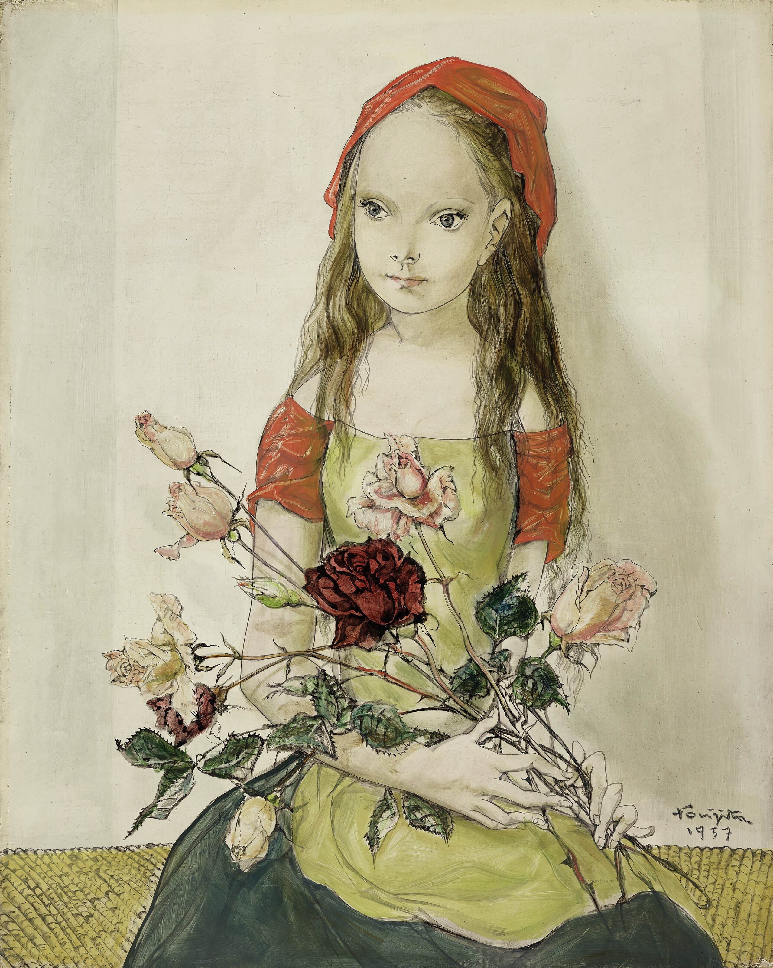 LEONARD TSUGUHARU FOUJITA (1886-1968), Jeune fille aux roses