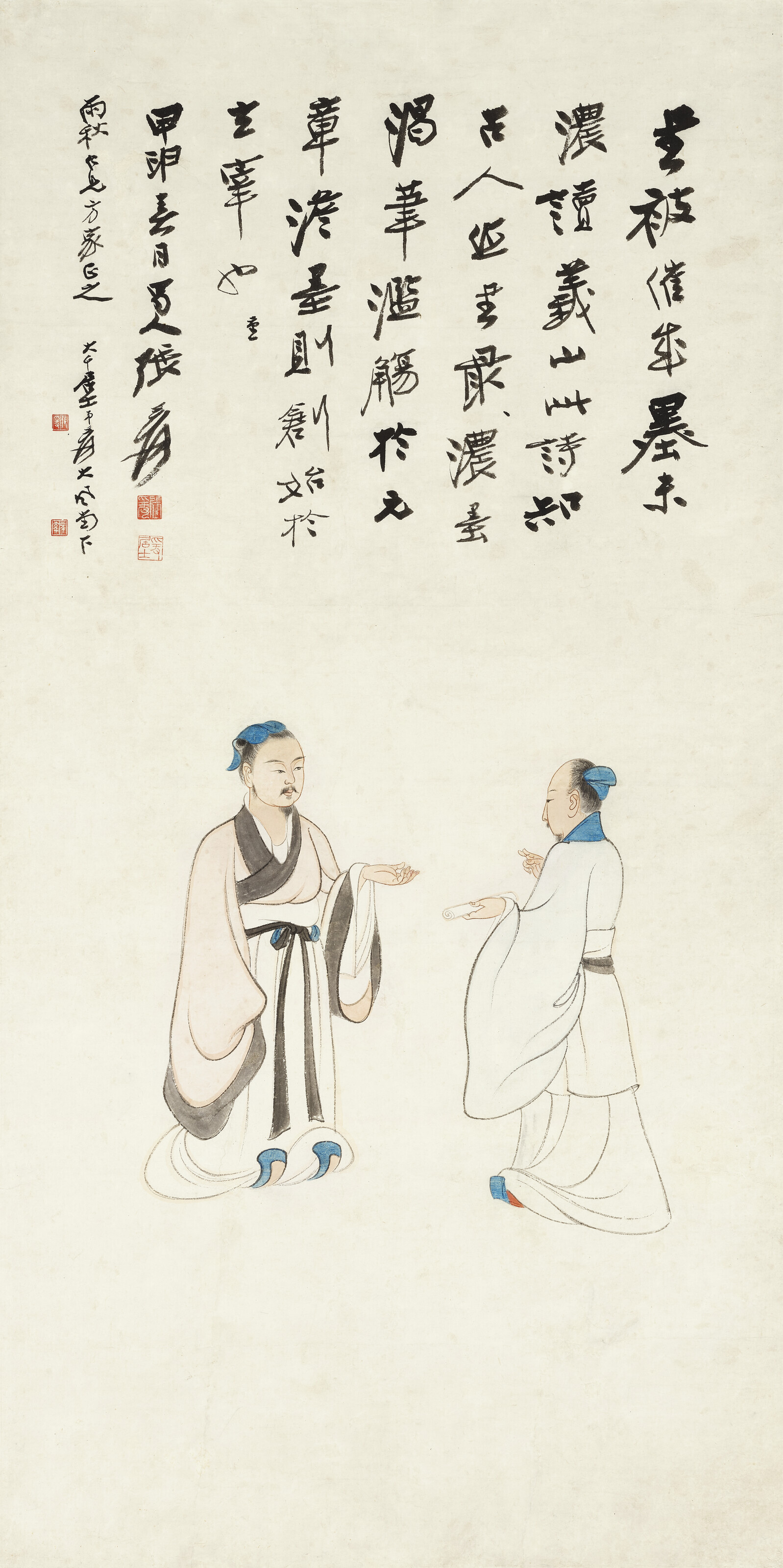 【骨董掛け軸】人物図 中国　五代 【公式通販】 X964C15-3 希少※激安骨董品 日本江戸時代肉筆掛け軸6 人絵 　掛け軸　捲りBD260A12-1 肉筆保證 書