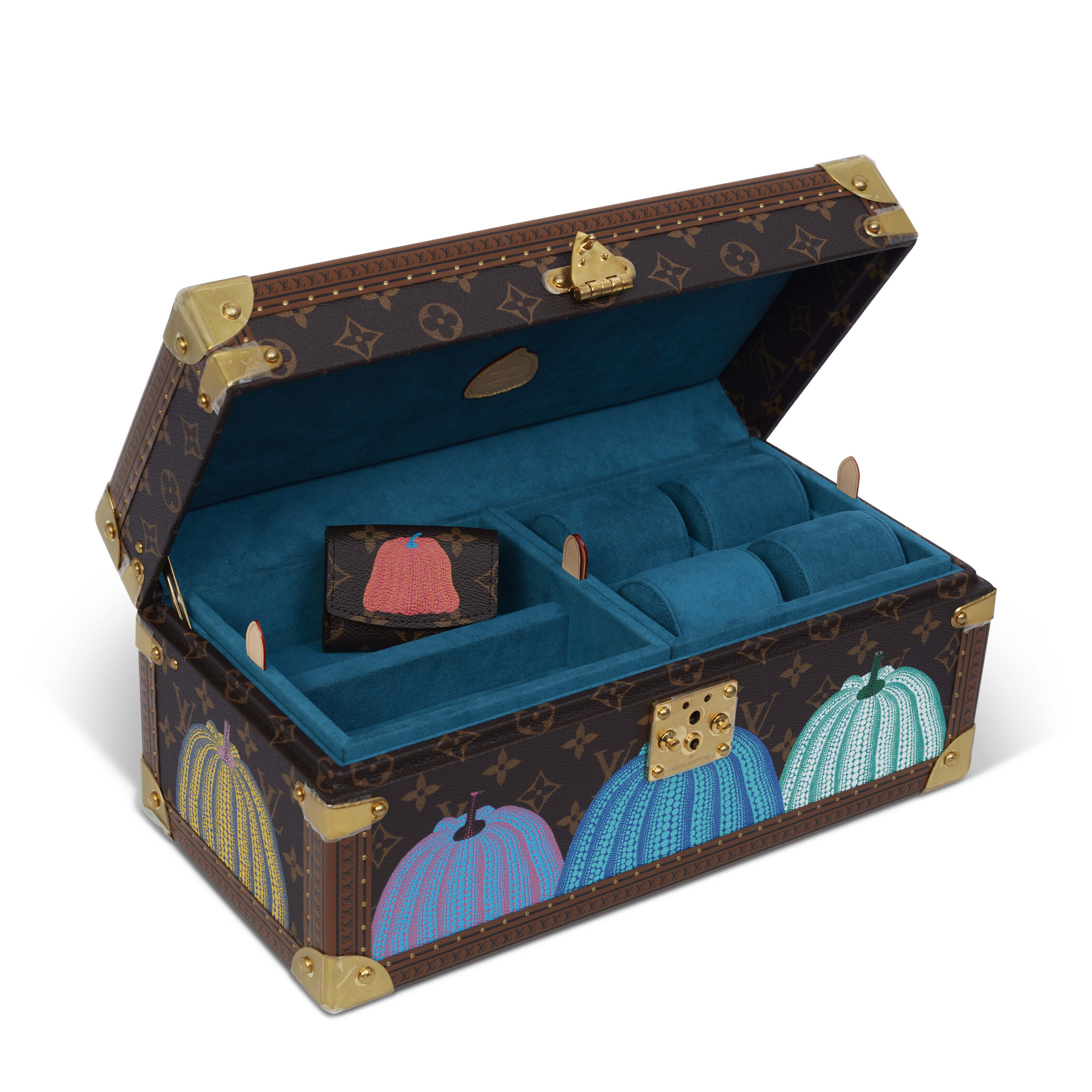 A LIMITED EDITION PAINTED PUMPKIN MONOGRAM WATCH BOX WITH