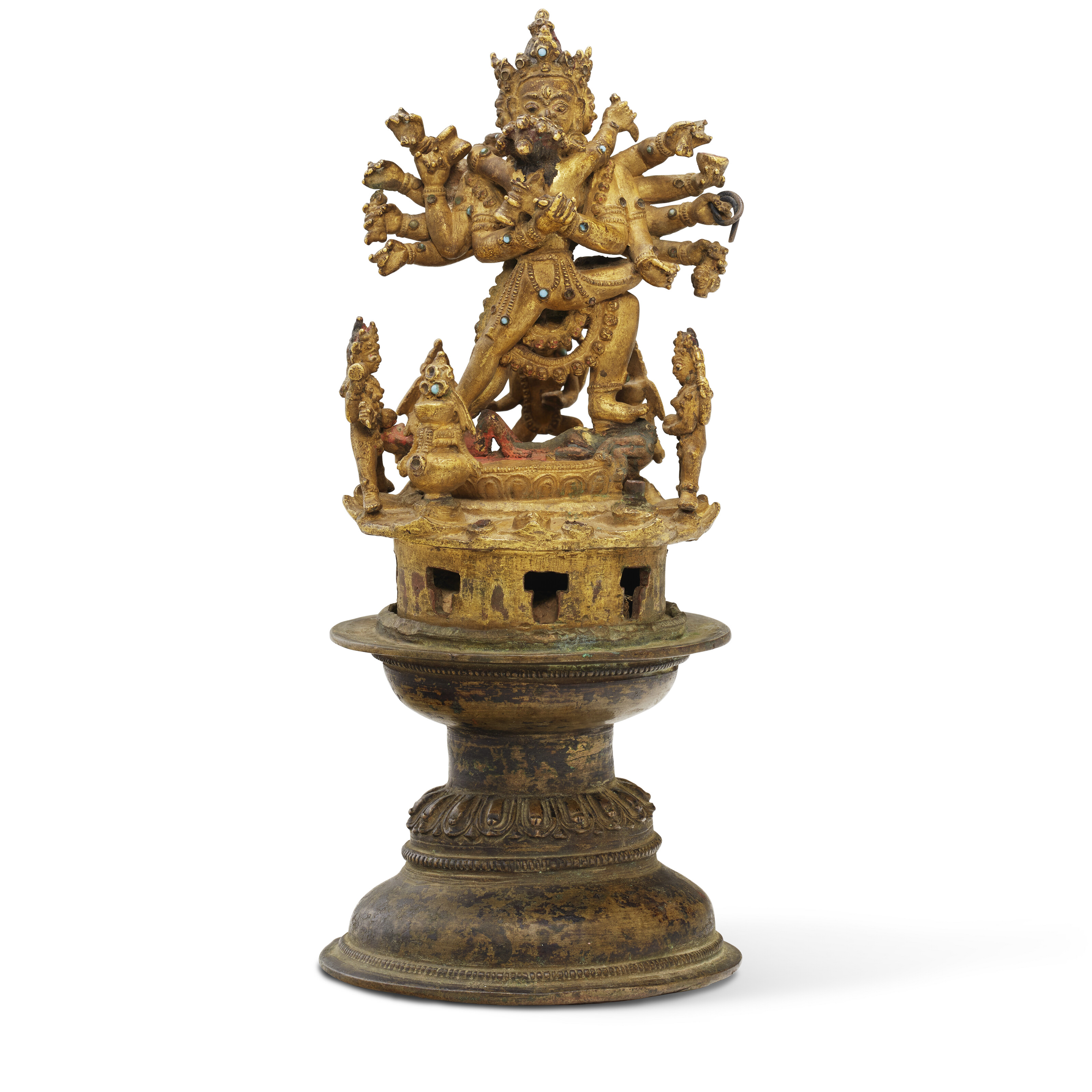 A VERY RARE GILT-COPPER FIGURAL LOTUS MANDALA OF CHAKRASAMVARA