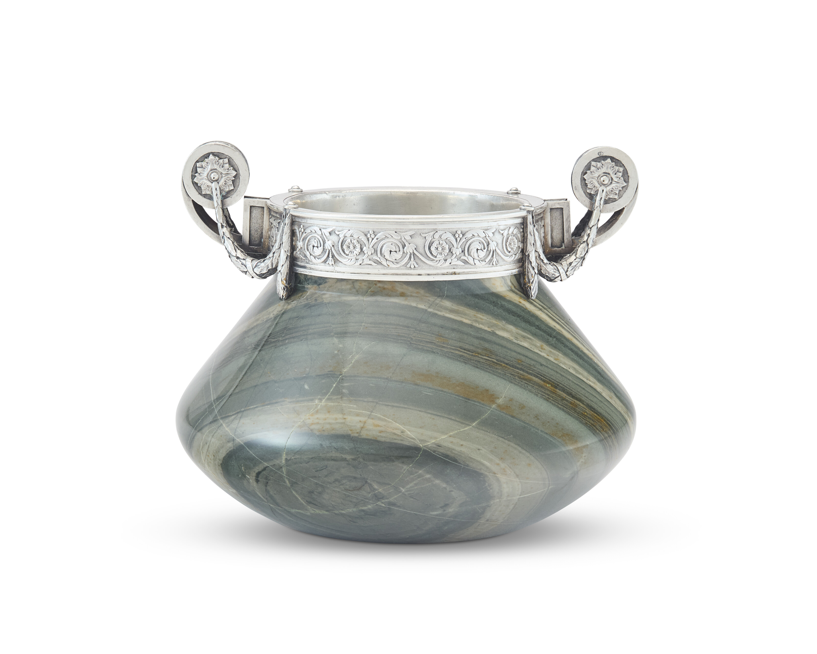 A JEWELED SILVER KOVSH, BY FABERGE, WORKMASTER JULIUS RAPPOPORT