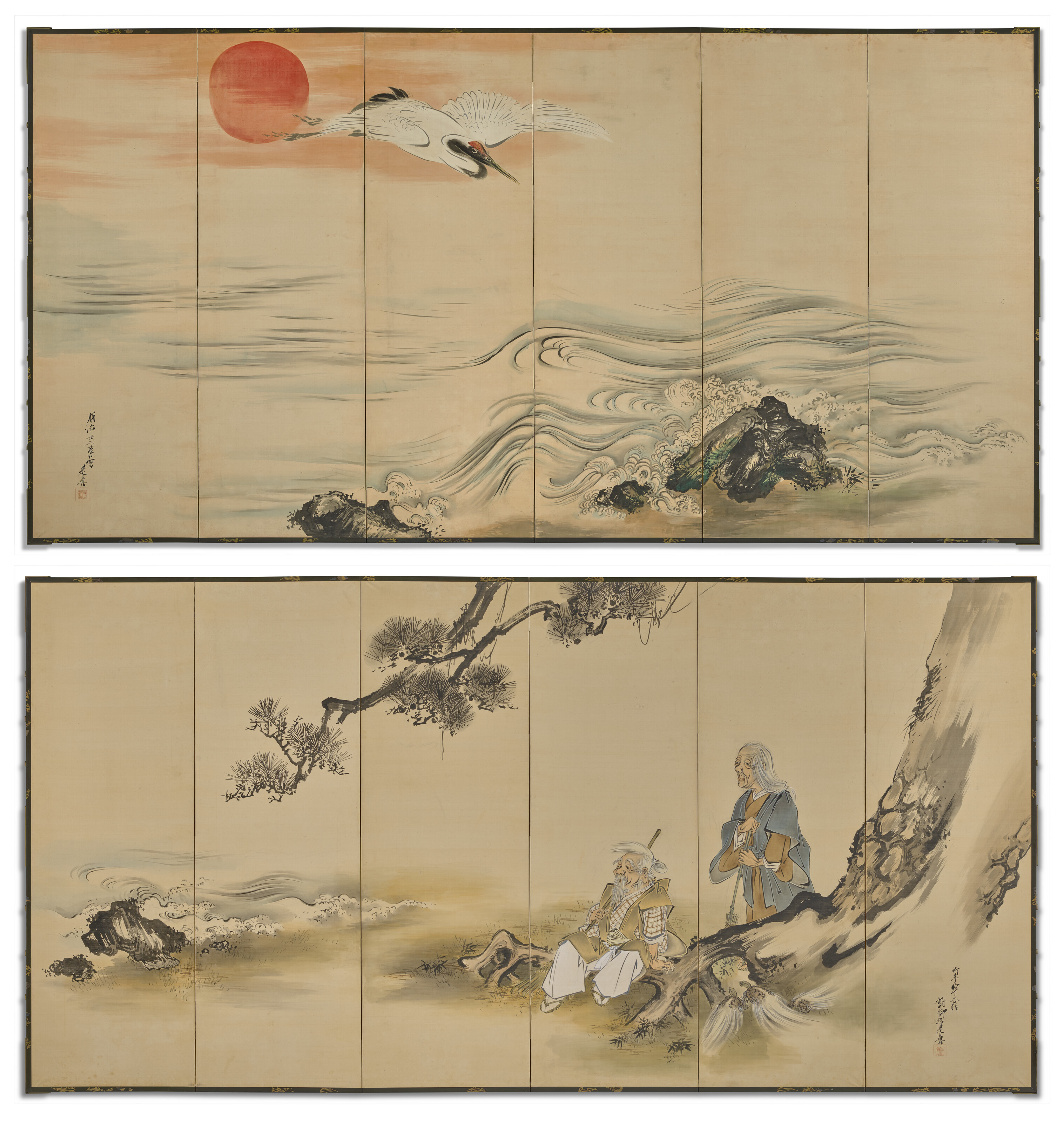 SHIBATA ZESHIN (1807-1891), Scènes de la pièce de noh takasago